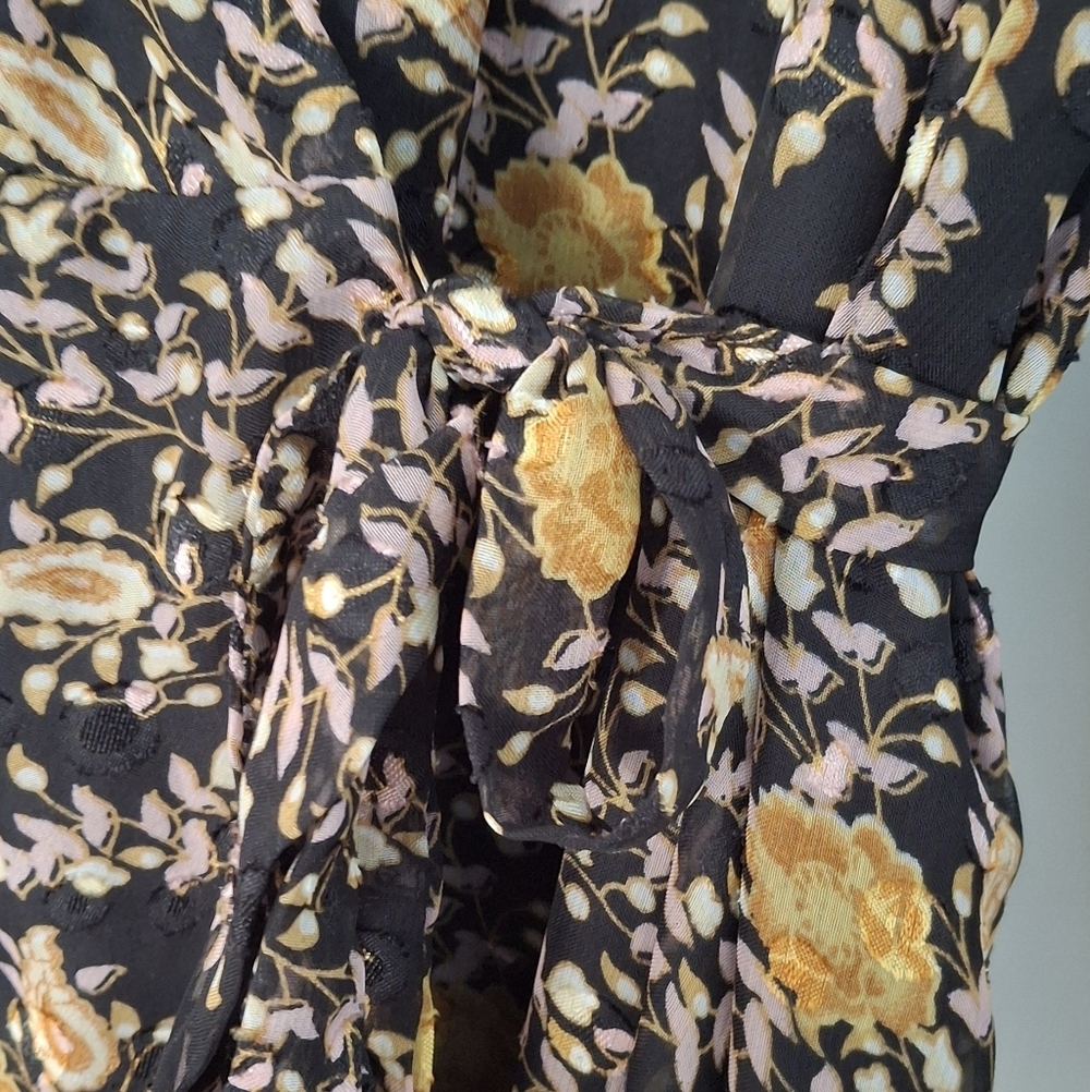 Lulus Meet Me There Black Multi Floral Print Wrap Maxi Dress Medium - Picture 8 of 10